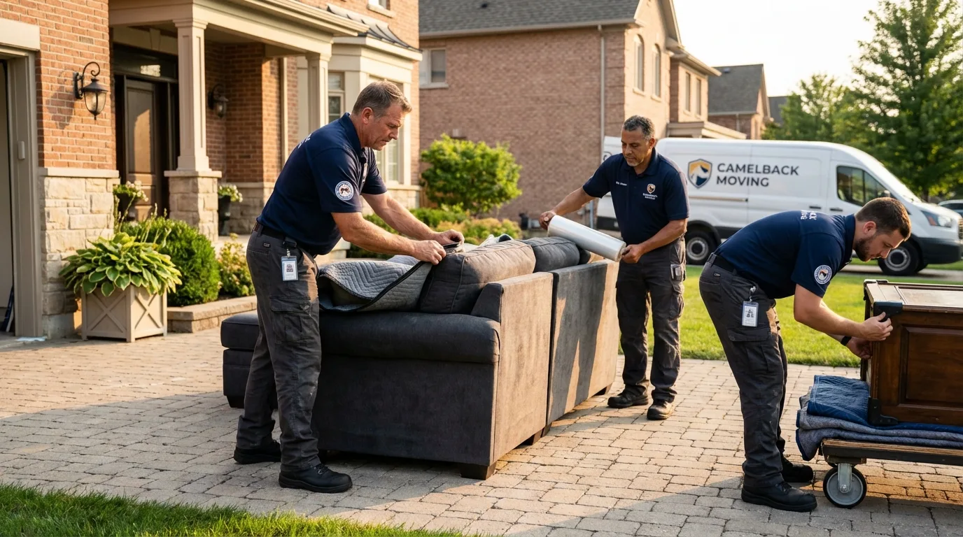 Large estate moving crew wrapping furniture in Newport, NH